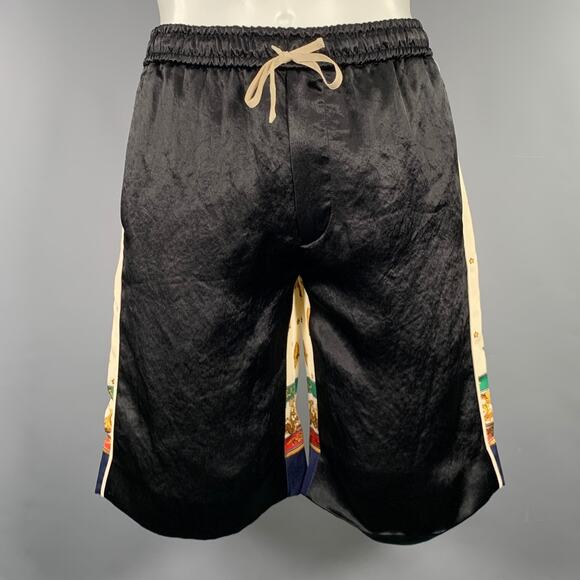 GUCCI Size 28 Black Beige Monogram Acorns Acetate Joggers Shorts - Picture 1 of 9